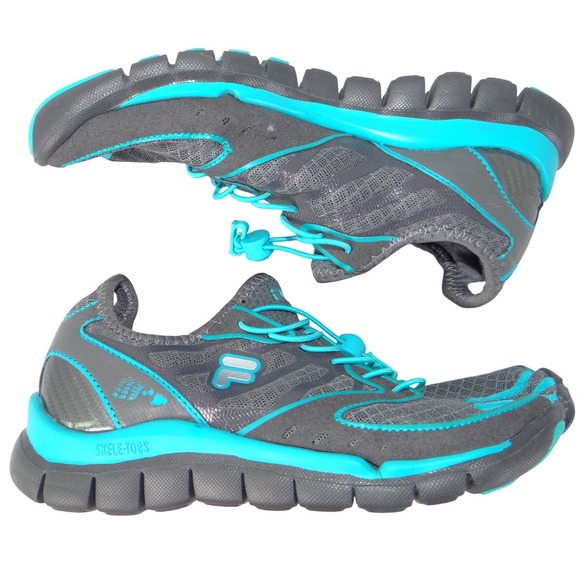 Fila Shoes - Fila Skele-Toes EZ Slide Womens 7.5 Gray Teal Four‎ Toe Barefoot Shoes